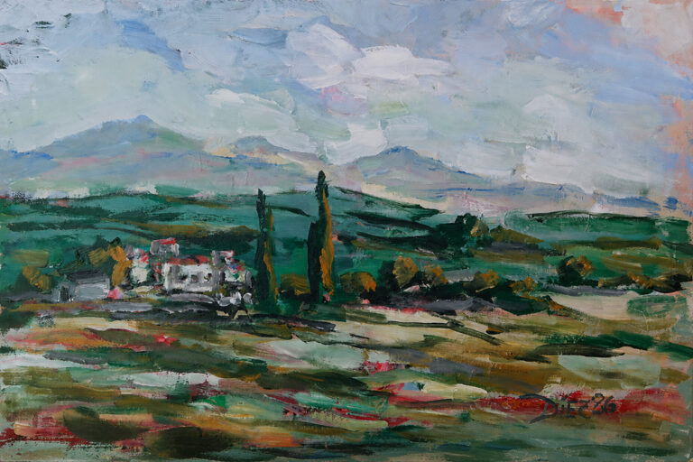 Cuadro Paisaje de prado y vivienda