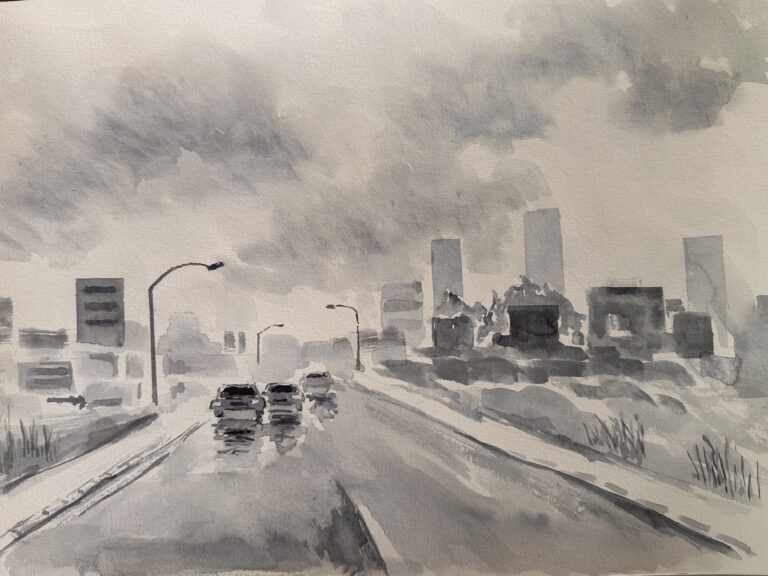 Acuarela Carretera Gris