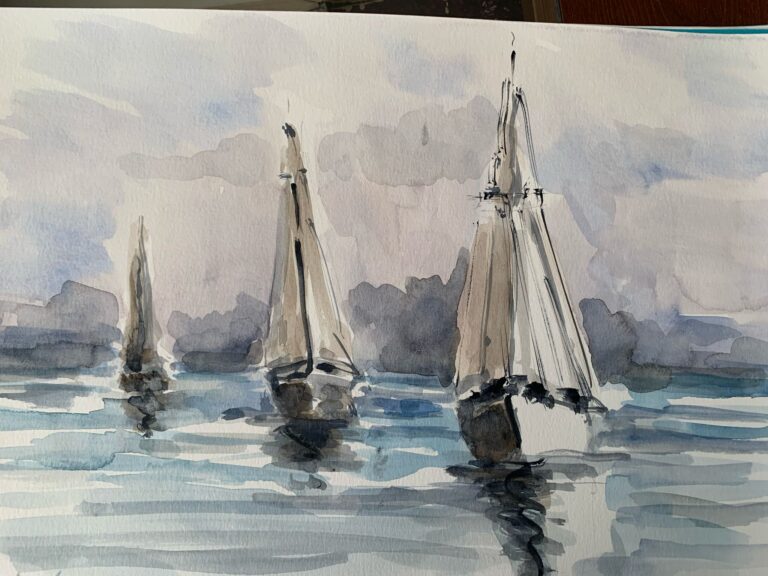 Acuarela Tres Barcos