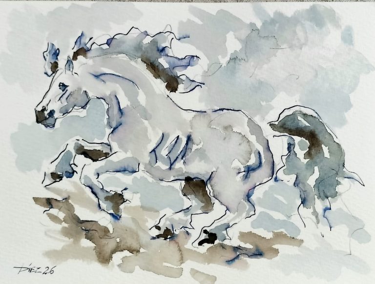 Acuarela Caballo azul