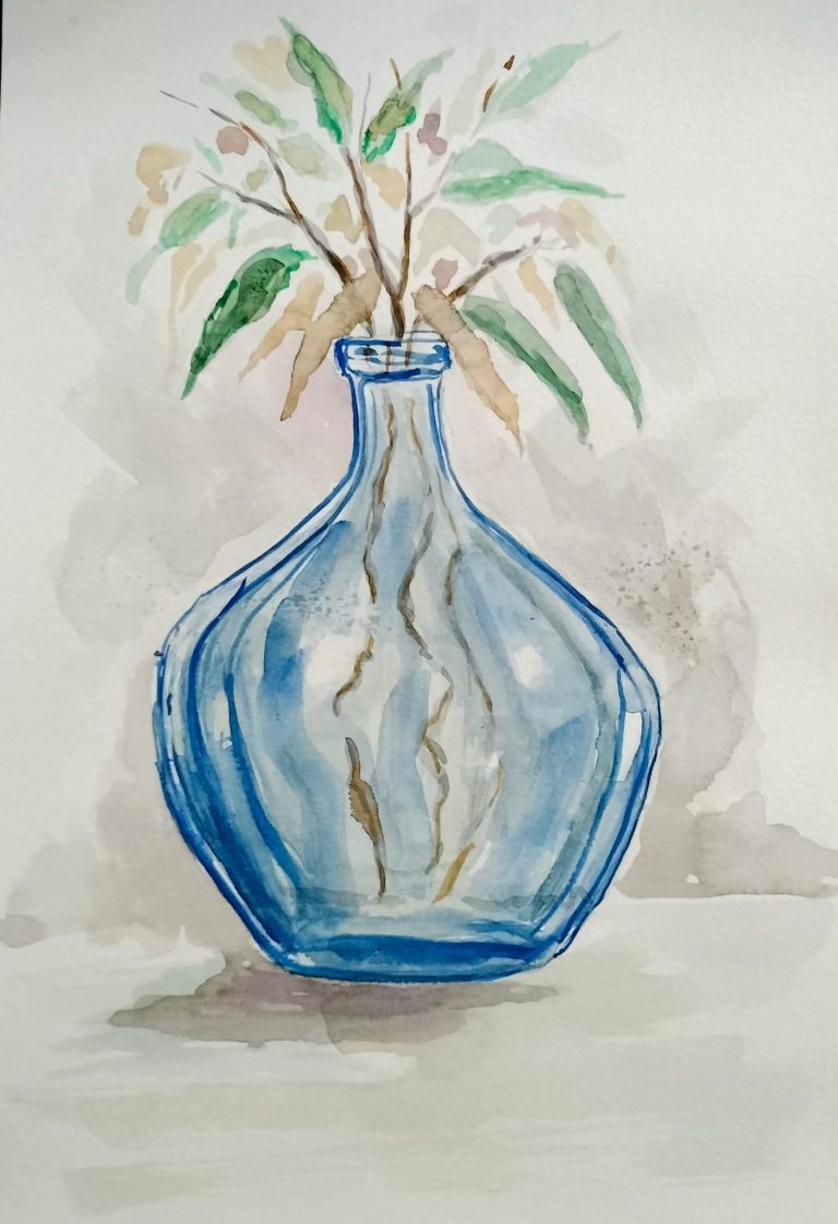 Acuarela Damajuana Azul