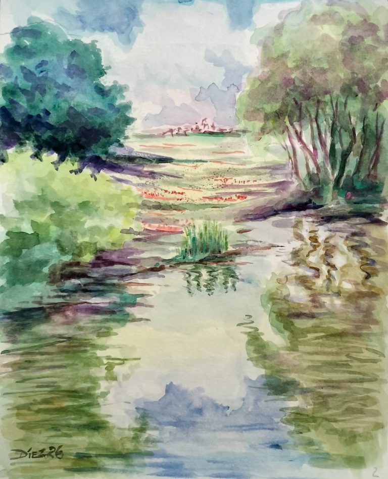 Acuarela Paisaje Fluvial