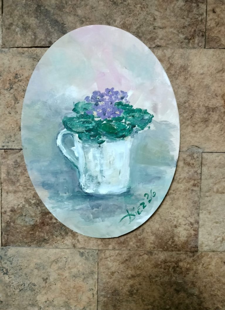 Cuadro Violetas y taza