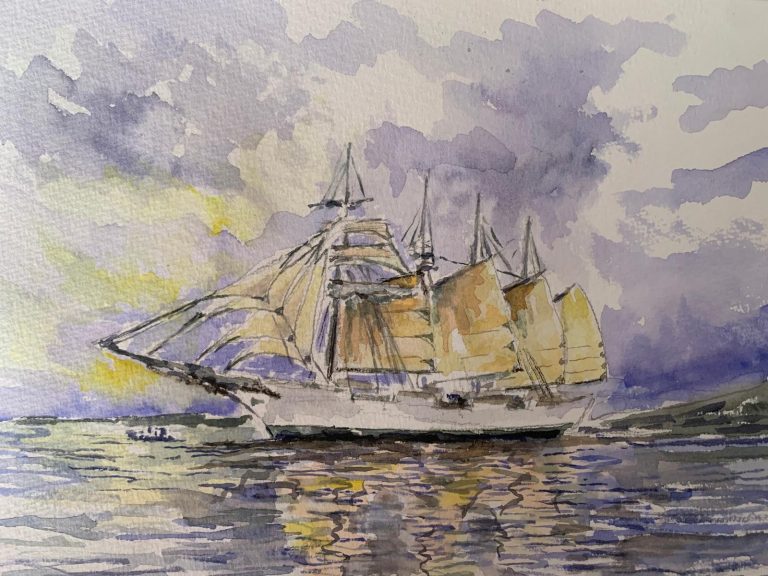 Acuarela Navio surcando mares